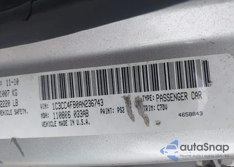 2010 Chrysler Sebring Touring z USA, uszkodzony, nr VIN 1C3CC4FB0AN236743